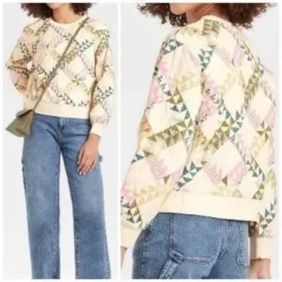 Universal Thread Women Size S Cream Quilted Sweatshirt - Picture 2 of 15